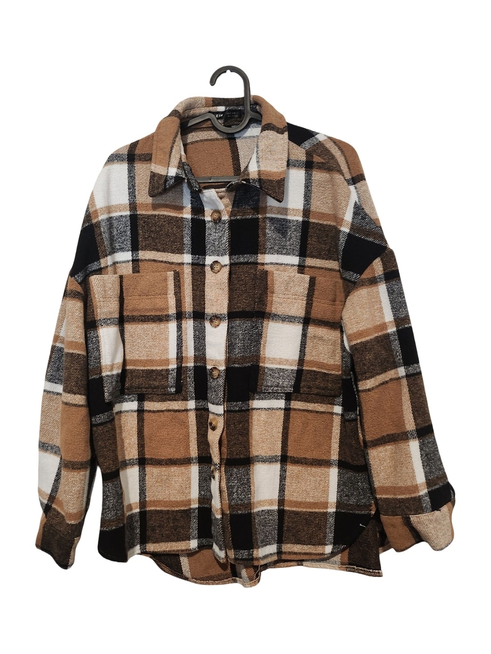 SHEIN Plaid Shirt Jacket - Brown, Black & Cream